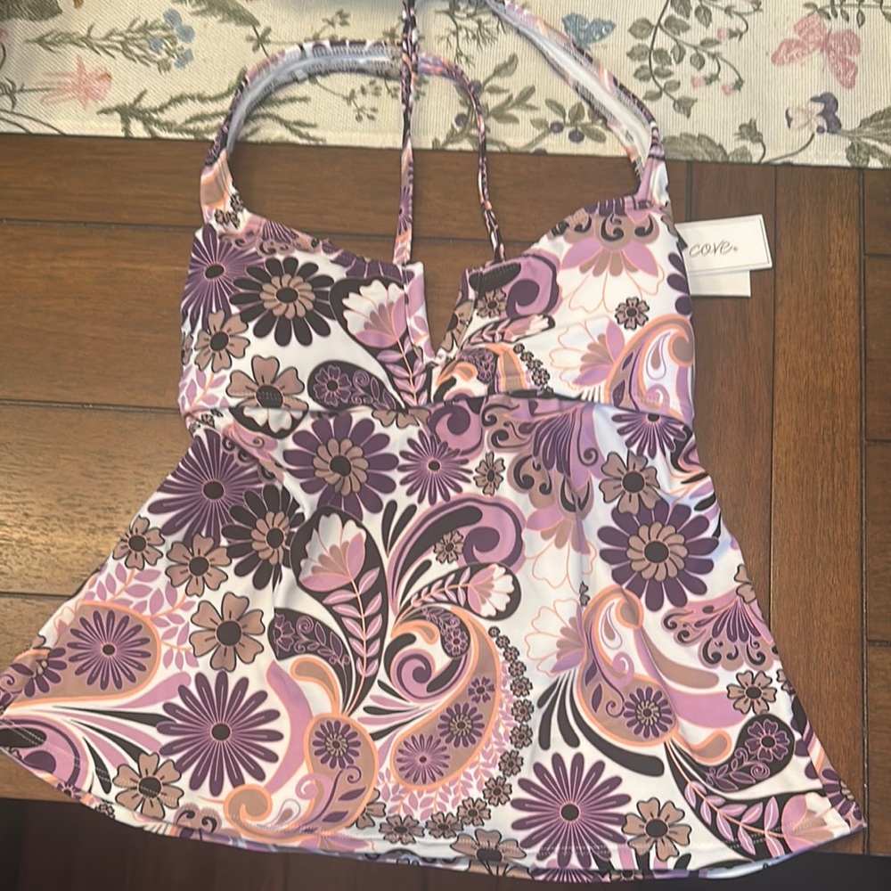 Salt + Cove Purple Pink Paisley Floral Tankini Top M NWT